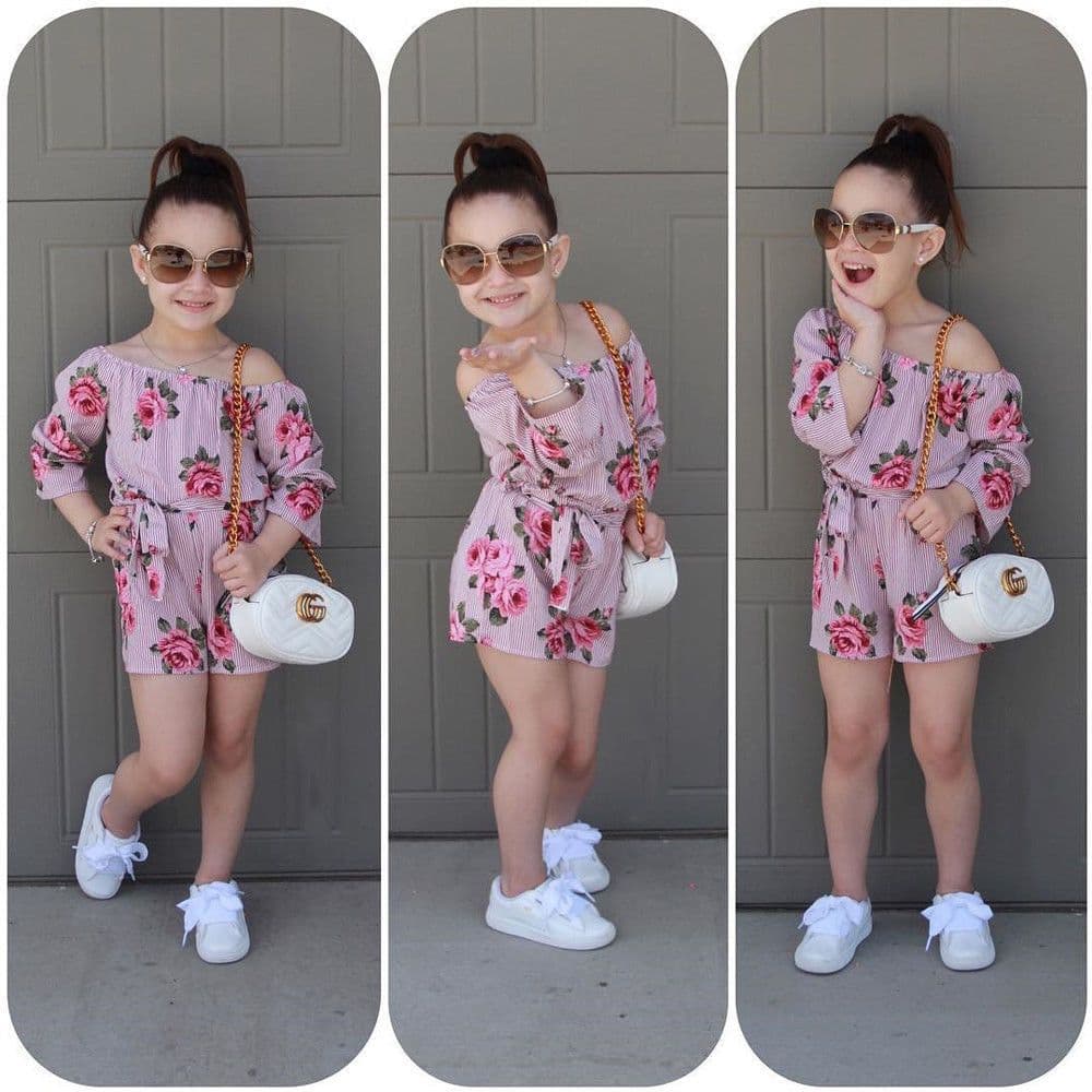 image-ins new rose flower print girls' jumpsuit baby clothes bowknot romper climbing jumpsuit jumpsuit