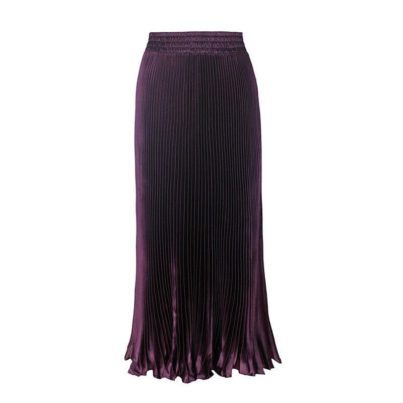 image-European Satin Metallic Pleated Skirt - Long, Elegant, One Size