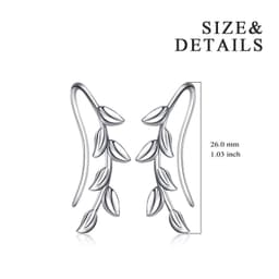 image-Sterling Silver Ear Climber Crawler Cuff Leaf Earrings for Women Girls