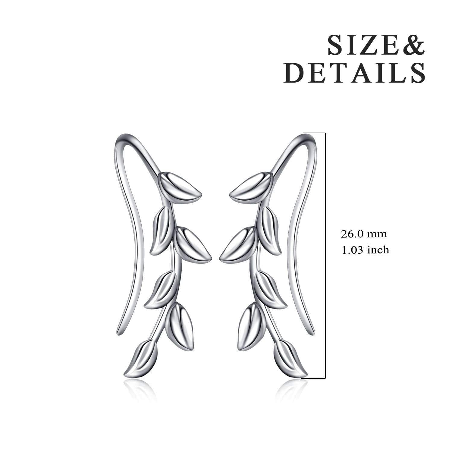 image-Sterling Silver Ear Climber Crawler Cuff Leaf Earrings for Women Girls