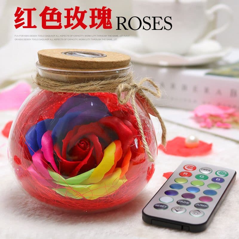 image-Eternal Flower Soap Rose Night Light With Colorful LED Remote Control