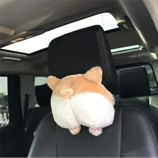image-New Universal Car Neck Pillow Headrest Seat Cute Soft Corgi Butt Shape Pillows