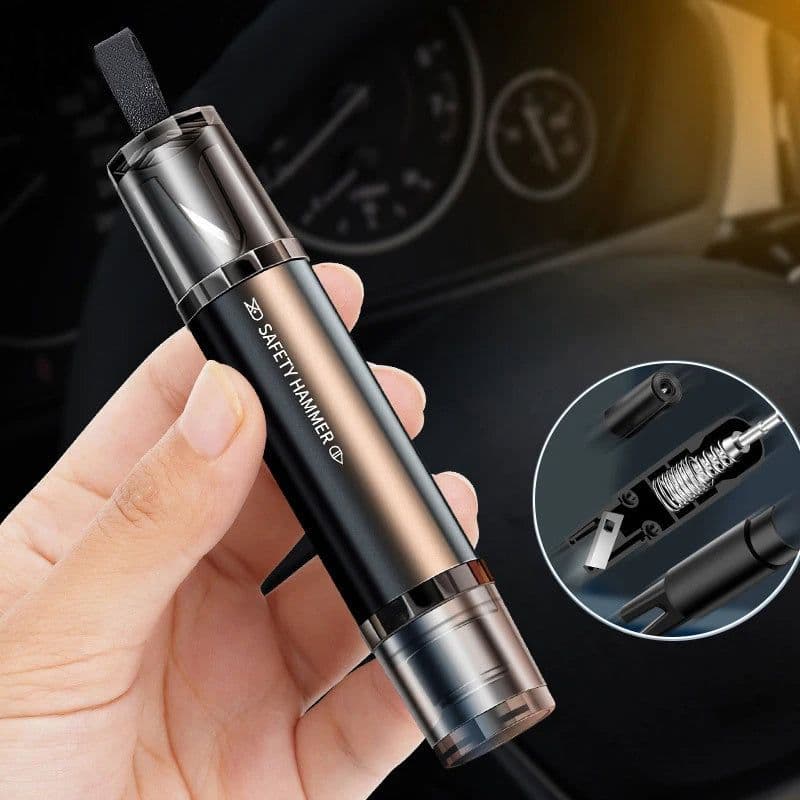 image-2-in-1 Car Safety Hammer Window Glass Breaker Seat Belt Cutter High Hardness Tungsten Steel Emergency Rescue Tool With Base