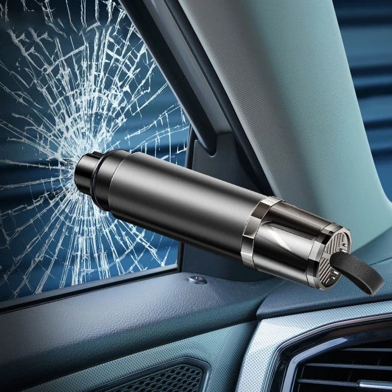 image-2-in-1 Car Safety Hammer Window Glass Breaker Seat Belt Cutter High Hardness Tungsten Steel Emergency Rescue Tool With Base