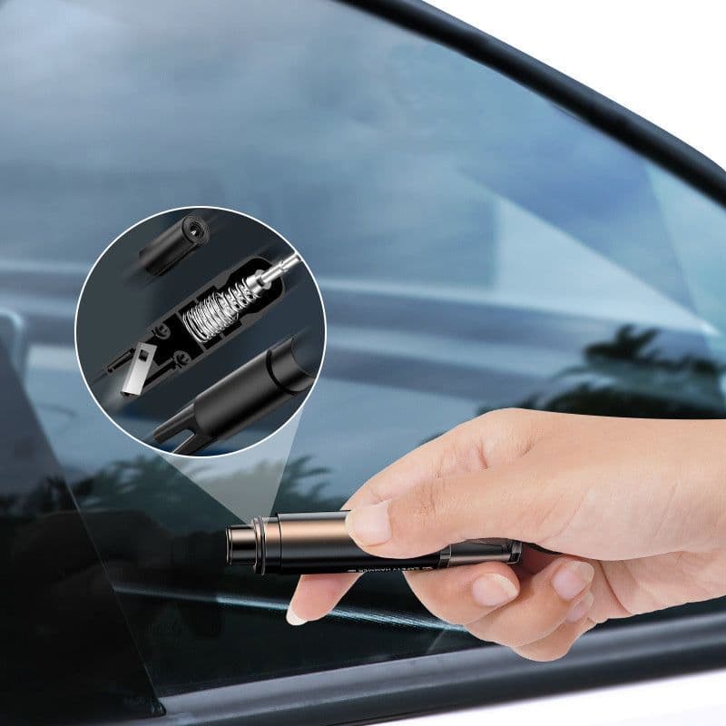 image-2-in-1 Car Safety Hammer Window Glass Breaker Seat Belt Cutter High Hardness Tungsten Steel Emergency Rescue Tool With Base
