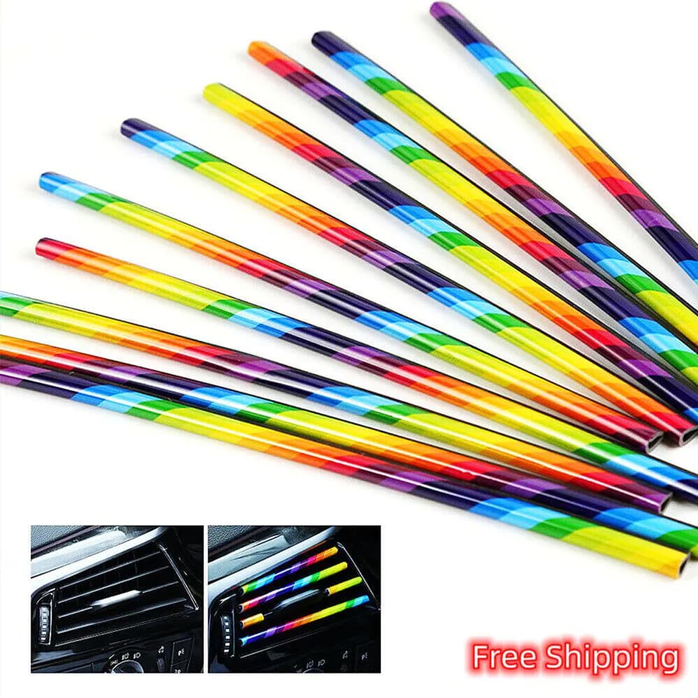 image-New 10pcs Car Interior Air Conditioner Vent Outlet Decoration Stripes Cover Rainbow