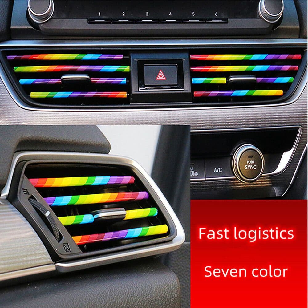 image-New 10pcs Car Interior Air Conditioner Vent Outlet Decoration Stripes Cover Rainbow