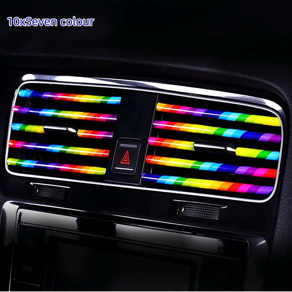 image-New 10pcs Car Interior Air Conditioner Vent Outlet Decoration Stripes Cover Rainbow