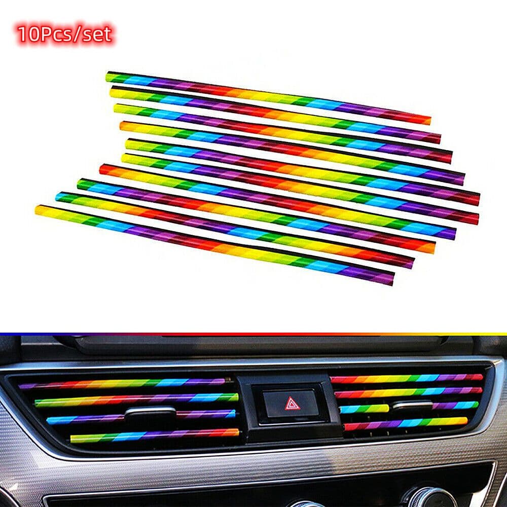 image-New 10pcs Car Interior Air Conditioner Vent Outlet Decoration Stripes Cover Rainbow