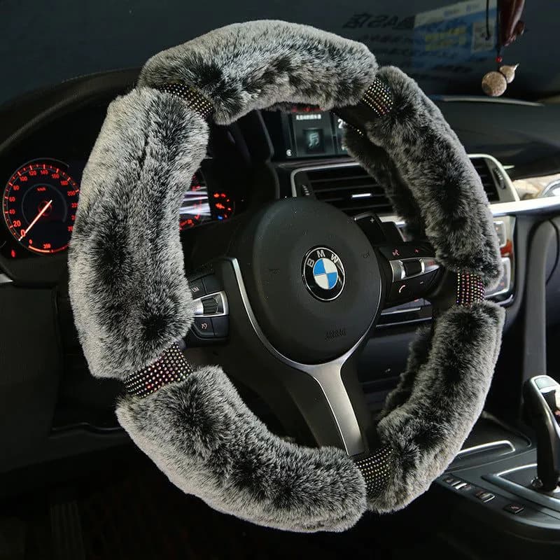 image-Car Steering Wheel Cover Winter Plush Steering Wheel Cover Korea Diamond Fashion Cute Handle Cover Car Accessories