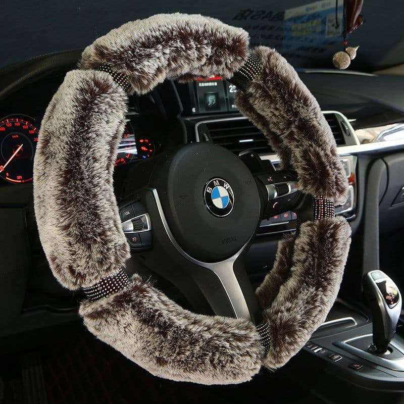 image-Car Steering Wheel Cover Winter Plush Steering Wheel Cover Korea Diamond Fashion Cute Handle Cover Car Accessories