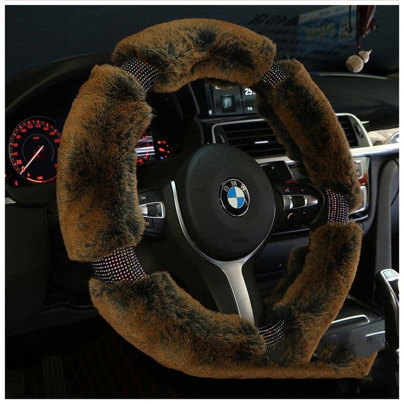 image-Car Steering Wheel Cover Winter Plush Steering Wheel Cover Korea Diamond Fashion Cute Handle Cover Car Accessories