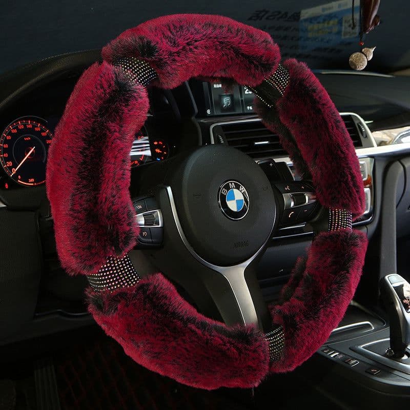 image-Car Steering Wheel Cover Winter Plush Steering Wheel Cover Korea Diamond Fashion Cute Handle Cover Car Accessories
