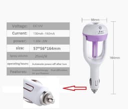 image-Mini 12V Car Steam Humidifier Air Purifier Aroma Diffuser Essential Oil Diffuser Car Humidifier