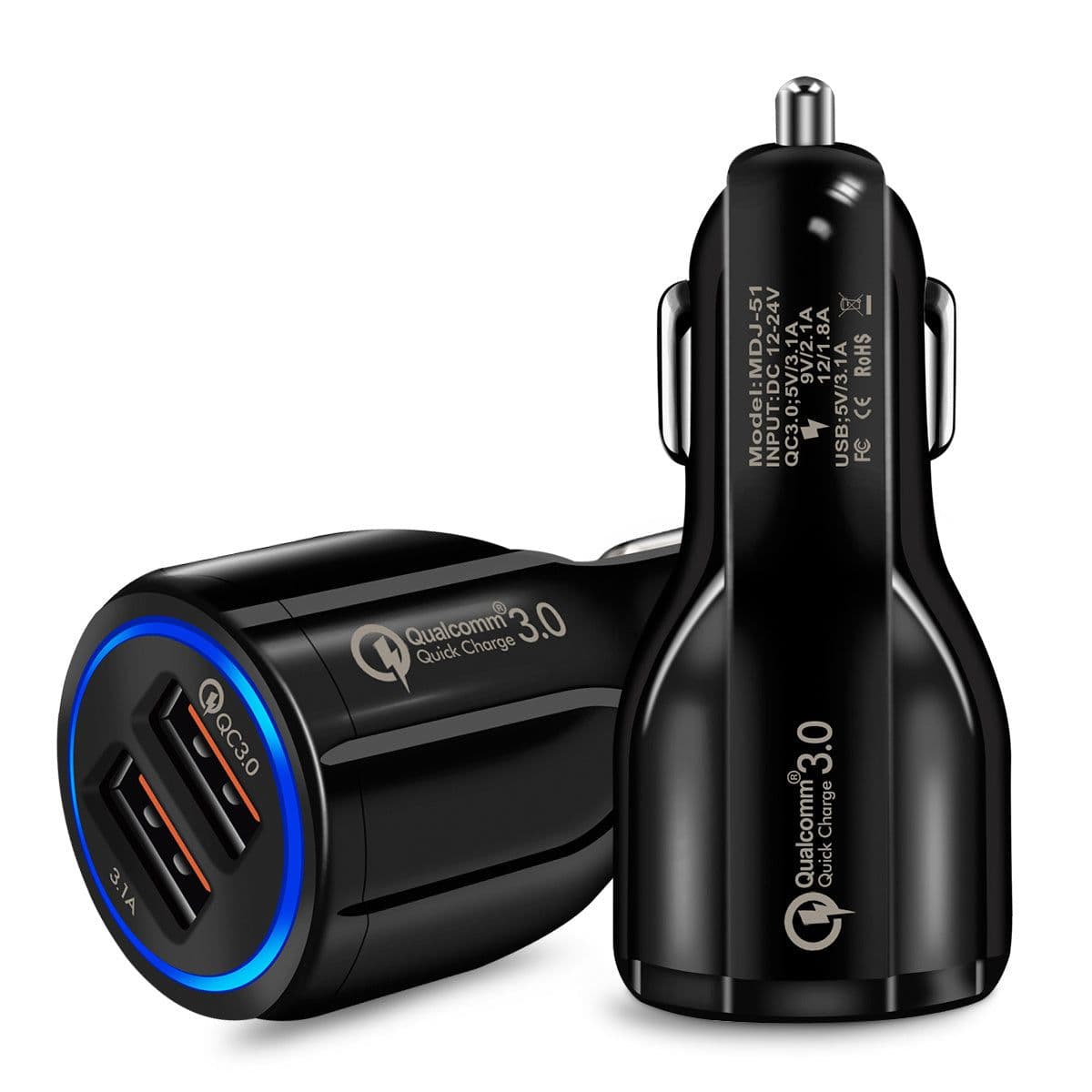 image-Quick Charge 3.0 Car Charger For Mobile Phone Dual Usb Car Charger Qualcomm Qc 3.0 Fast Charging Adapter Mini Usb Car Charger