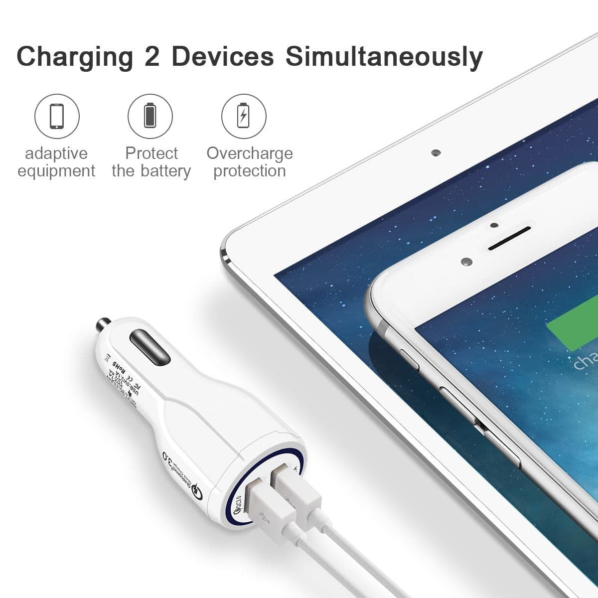 image-Quick Charge 3.0 Car Charger For Mobile Phone Dual Usb Car Charger Qualcomm Qc 3.0 Fast Charging Adapter Mini Usb Car Charger