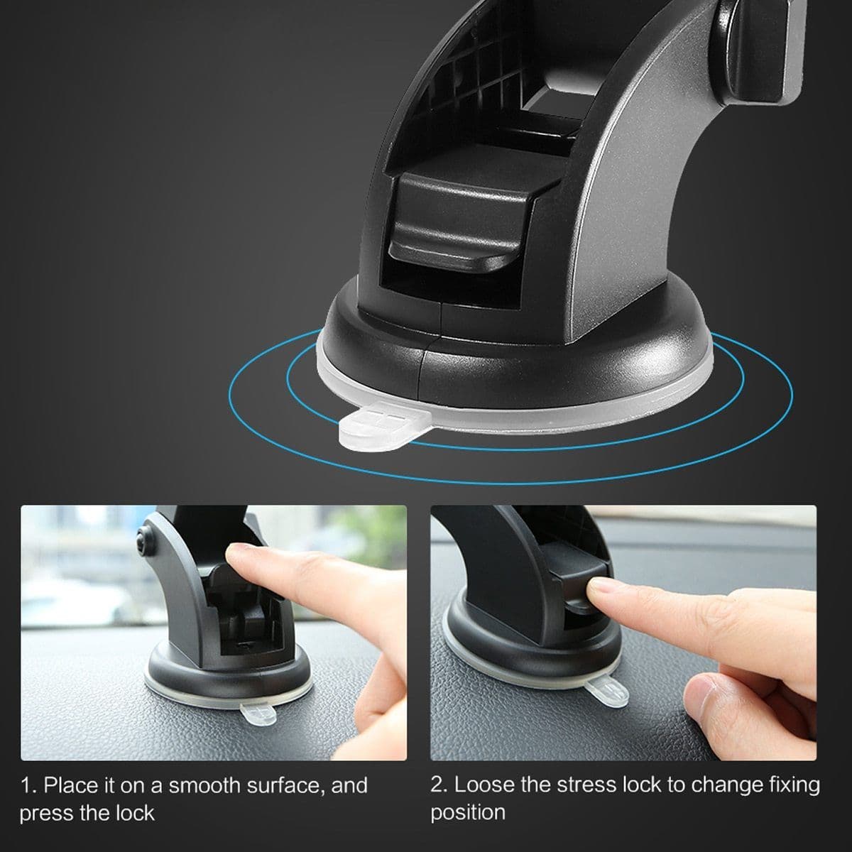 image-Car Phone Holder Long Rod Telescopic Car Dashboard Suction Cup Type
