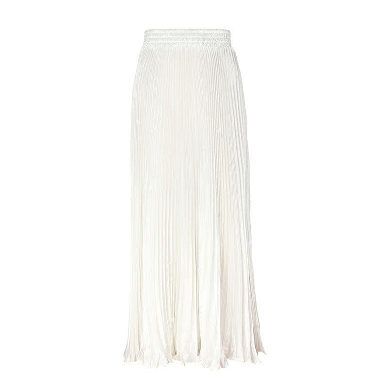 image-European Satin Metallic Pleated Skirt - Long, Elegant, One Size