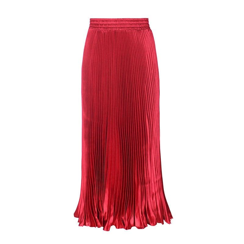 image-European Satin Metallic Pleated Skirt - Long, Elegant, One Size