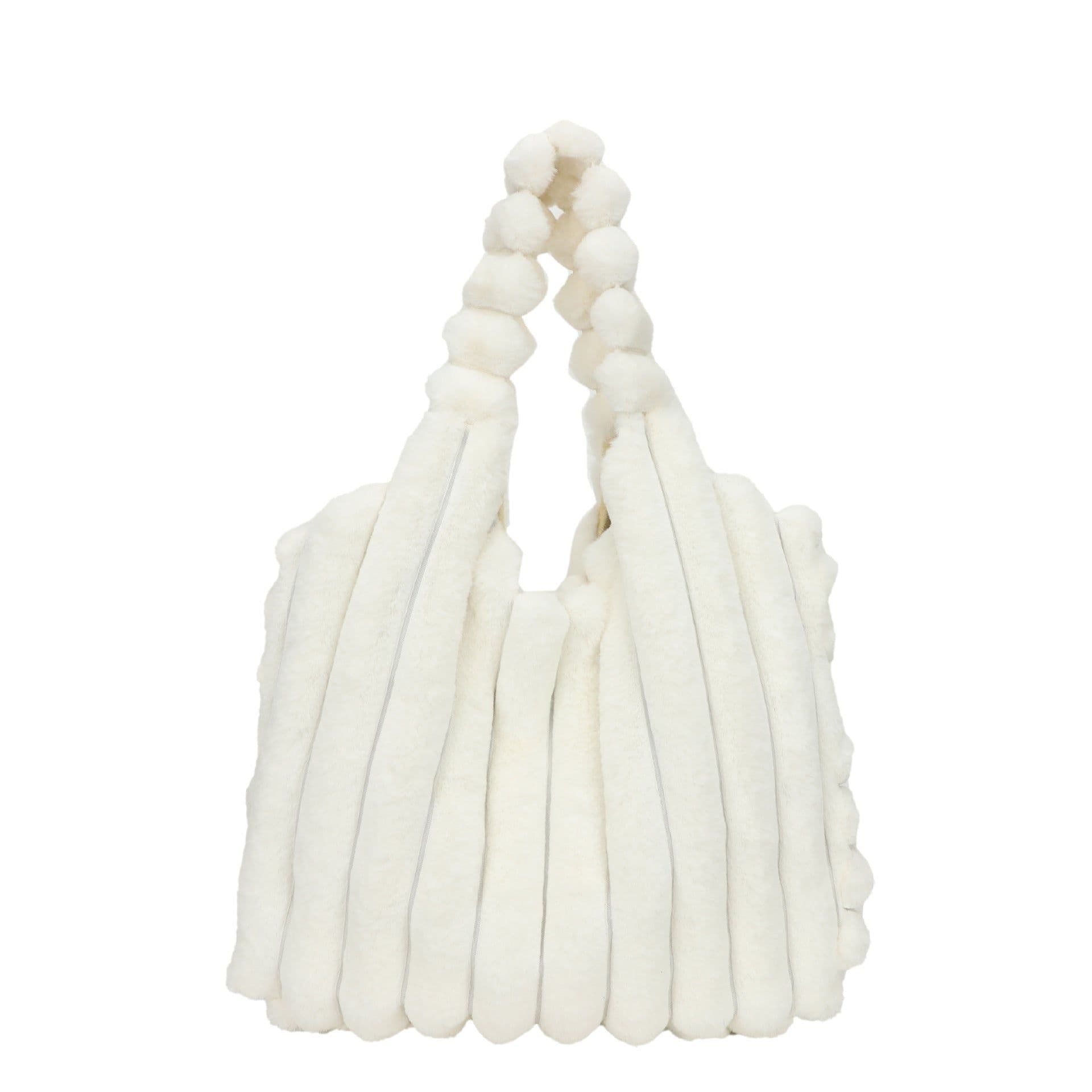 image-Striped Design Plush Bag Winter Fashion Shoulder Armpit Bags Large Capacity Furry Handbags Portable Cute Shopping Tote Bag