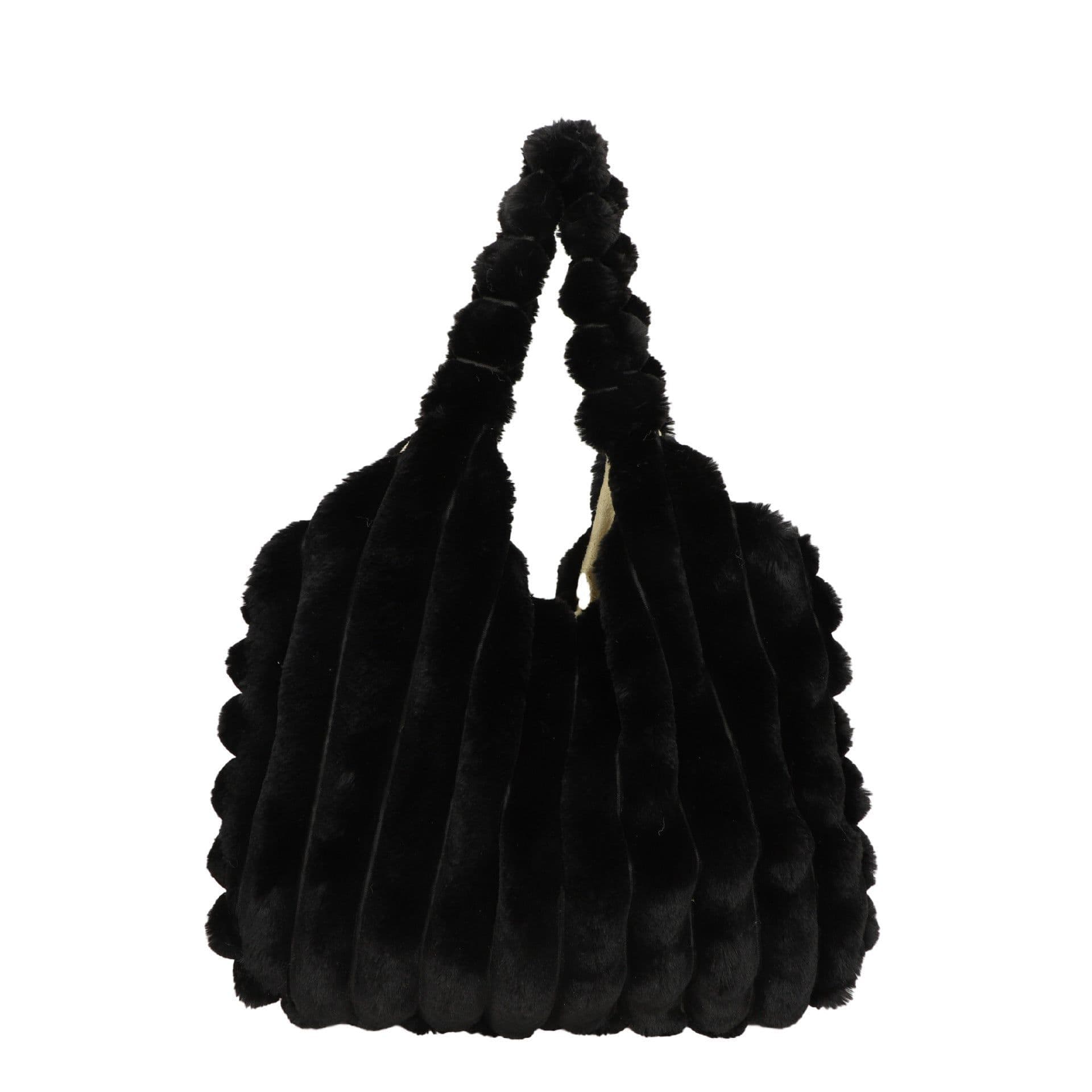 image-Striped Design Plush Bag Winter Fashion Shoulder Armpit Bags Large Capacity Furry Handbags Portable Cute Shopping Tote Bag