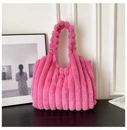 image-Striped Design Plush Bag Winter Fashion Shoulder Armpit Bags Large Capacity Furry Handbags Portable Cute Shopping Tote Bag