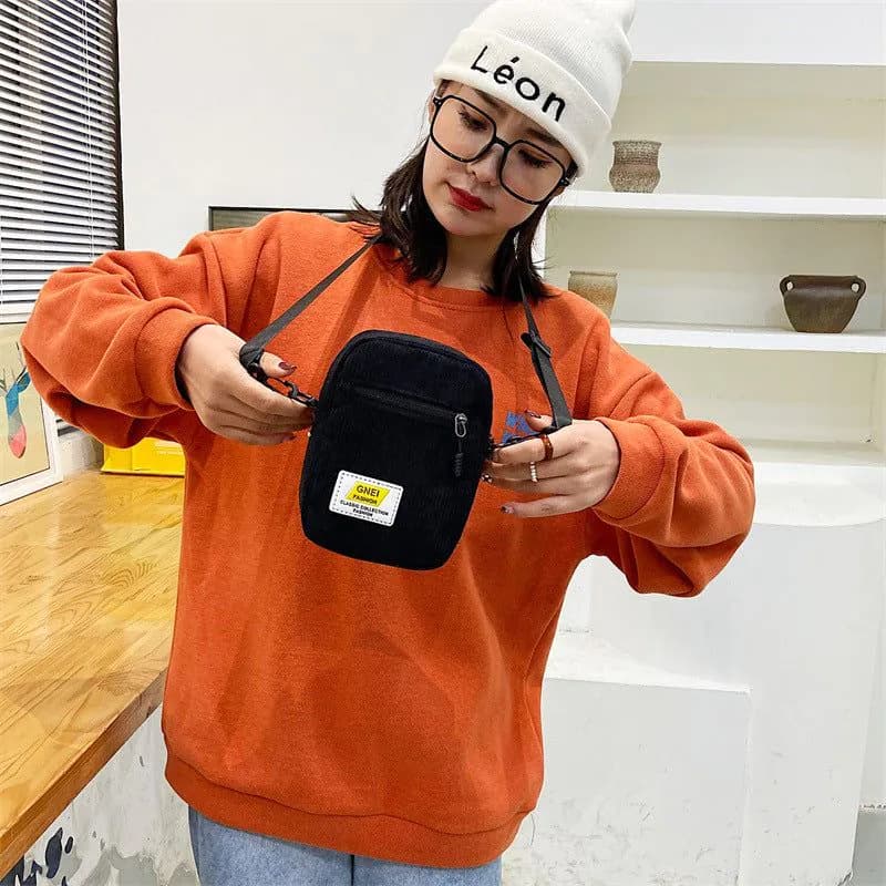 image-Japanese Corduroy Simple Mobile Phone Change Small Square Bag