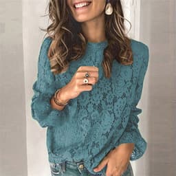image-Hollow lace shirt womens clothing