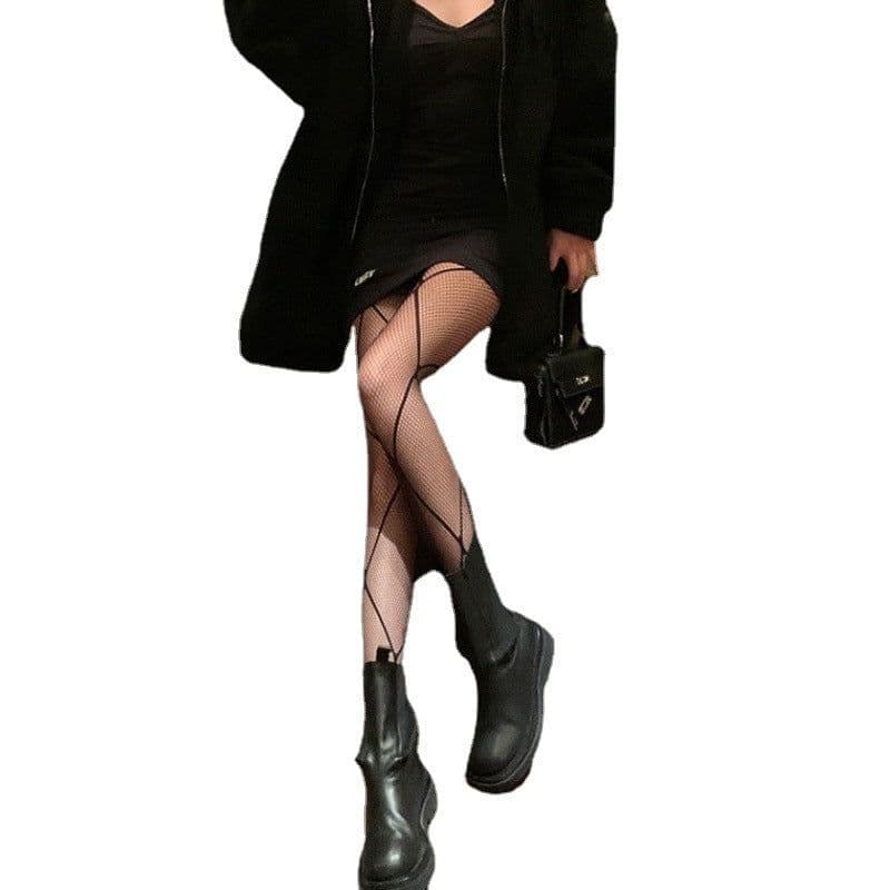 image-Women's Thin High-waist Diamond-shaped Fishnet Bottoming Pantyhose