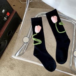 image-Tulip Crochet Cotton Mid Tube Stockings Women's Autumn And Winter