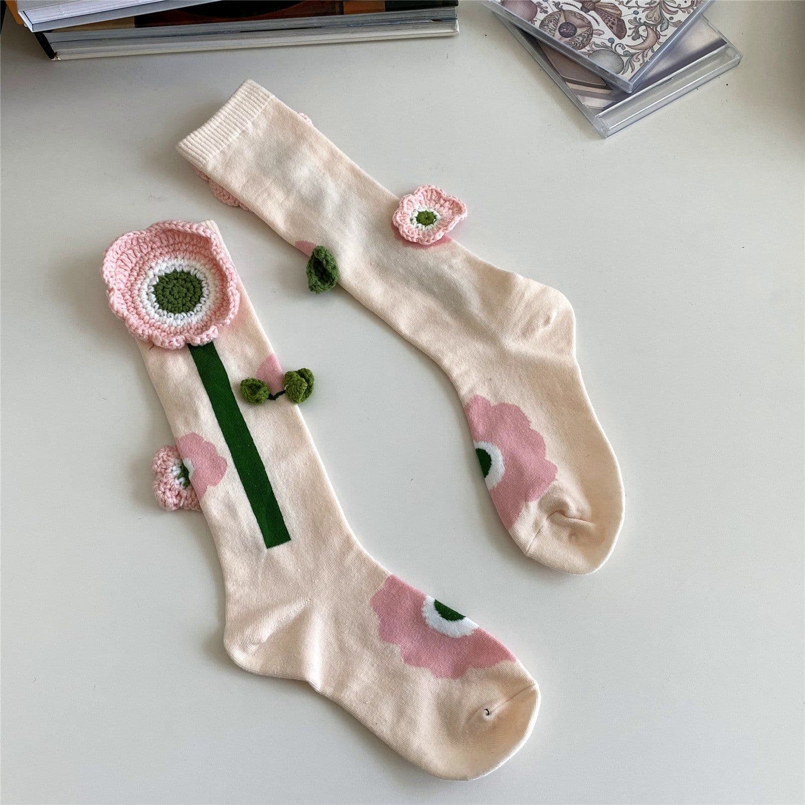 image-Tulip Crochet Cotton Mid Tube Stockings Women's Autumn And Winter