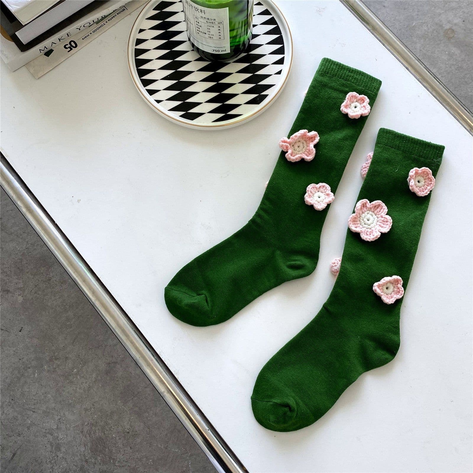 image-Tulip Crochet Cotton Mid Tube Stockings Women's Autumn And Winter