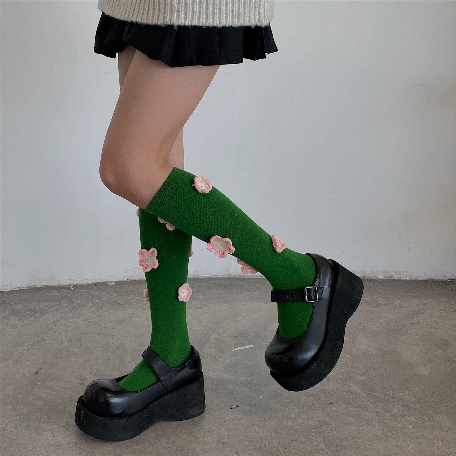 image-Tulip Crochet Cotton Mid Tube Stockings Women's Autumn And Winter