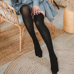 image-Sexy Women Tights Over Knee Double Stripe Sheer Black