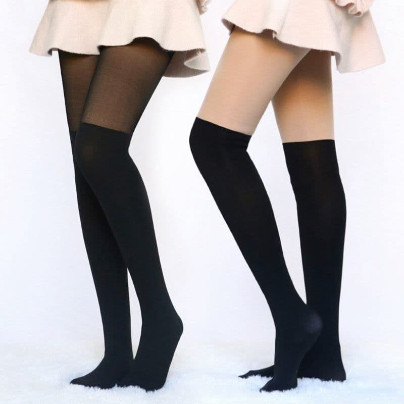 image-Sexy Women Tights Over Knee Double Stripe Sheer Black