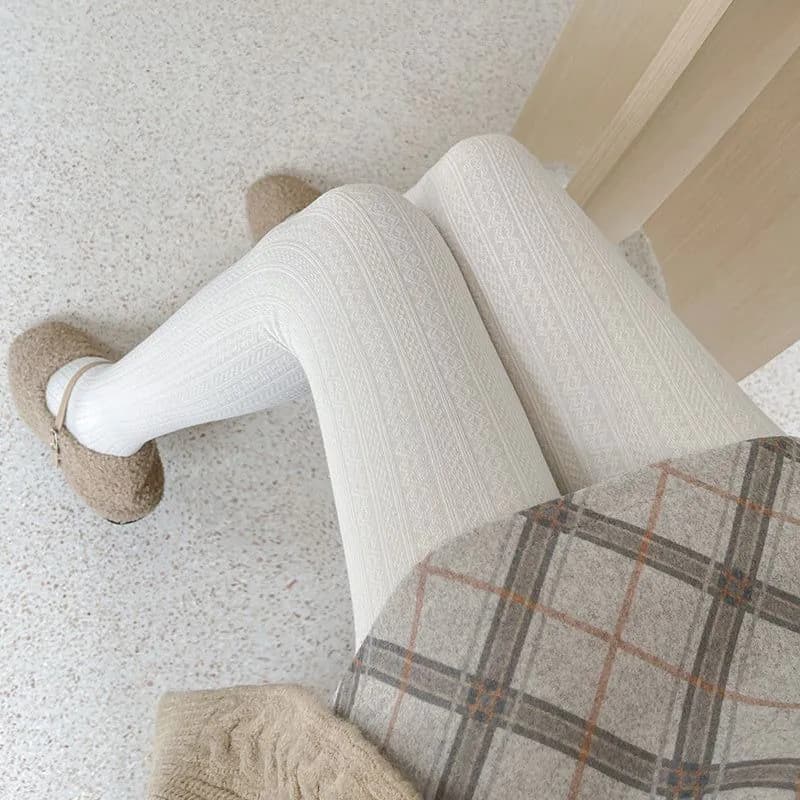 image-Japanese JK White Tights Autumn And Winter Thickened Oat Color