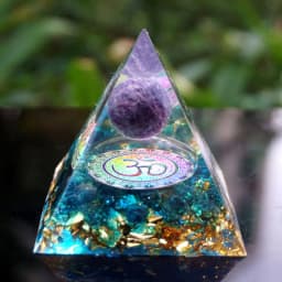 image-Orgonite Pyramid 60mm Amethyst Crystal Sphere With Obsidian Natural Cristal Stone