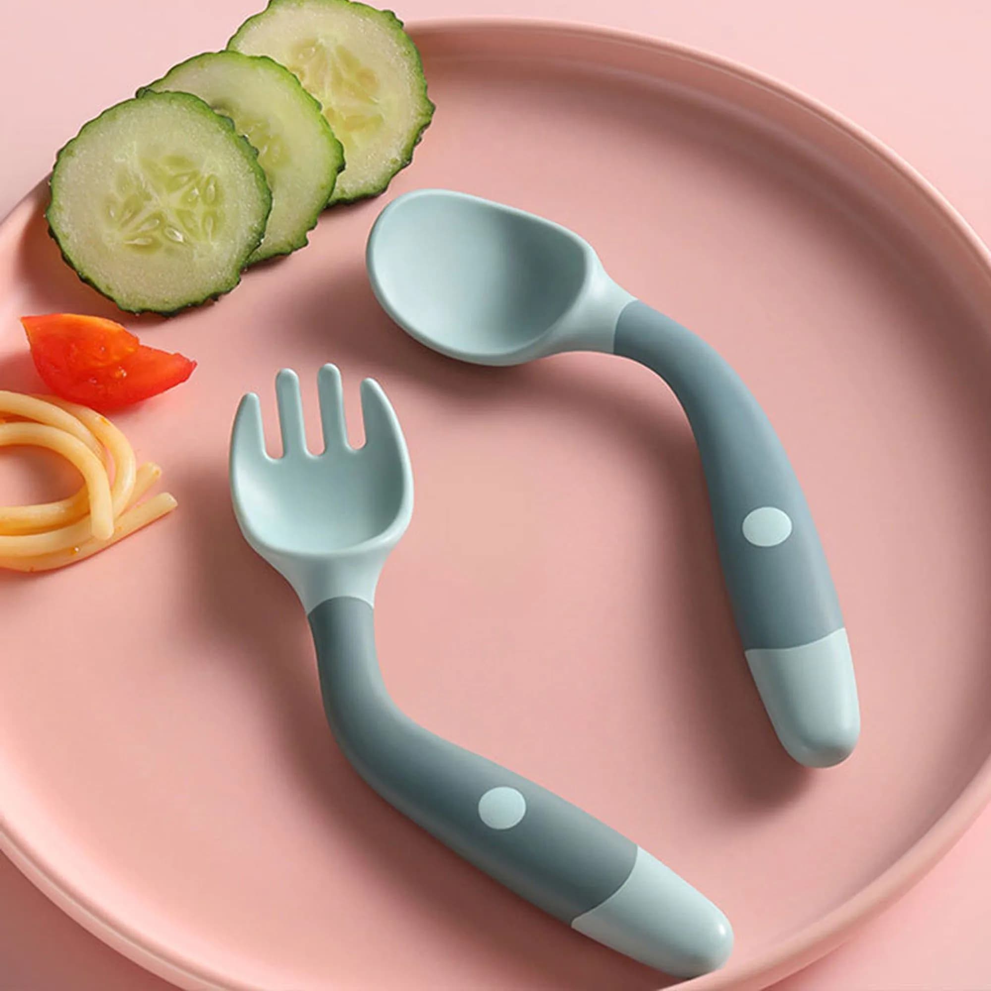 image-Silicone Spoon for Baby Utensils Set Auxiliary Food Toddler Learn To Eat Training Bendable Soft Fork Infant Children Tableware