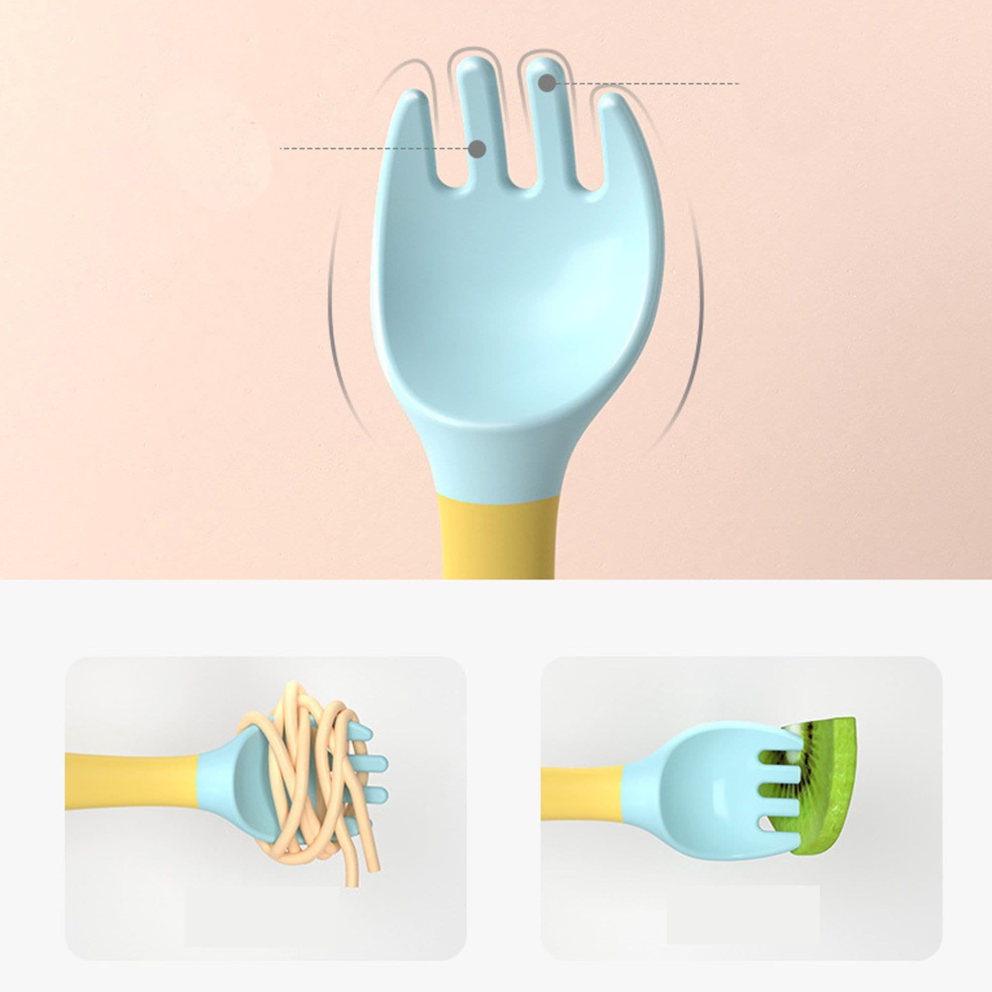 image-Silicone Spoon for Baby Utensils Set Auxiliary Food Toddler Learn To Eat Training Bendable Soft Fork Infant Children Tableware