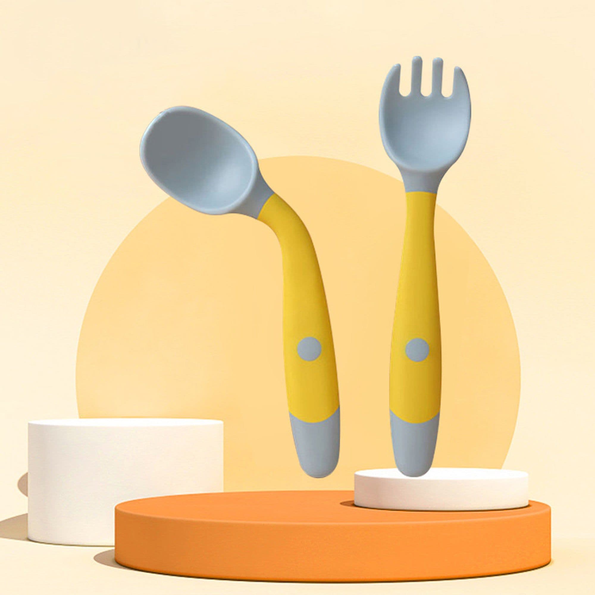 image-Silicone Spoon for Baby Utensils Set Auxiliary Food Toddler Learn To Eat Training Bendable Soft Fork Infant Children Tableware