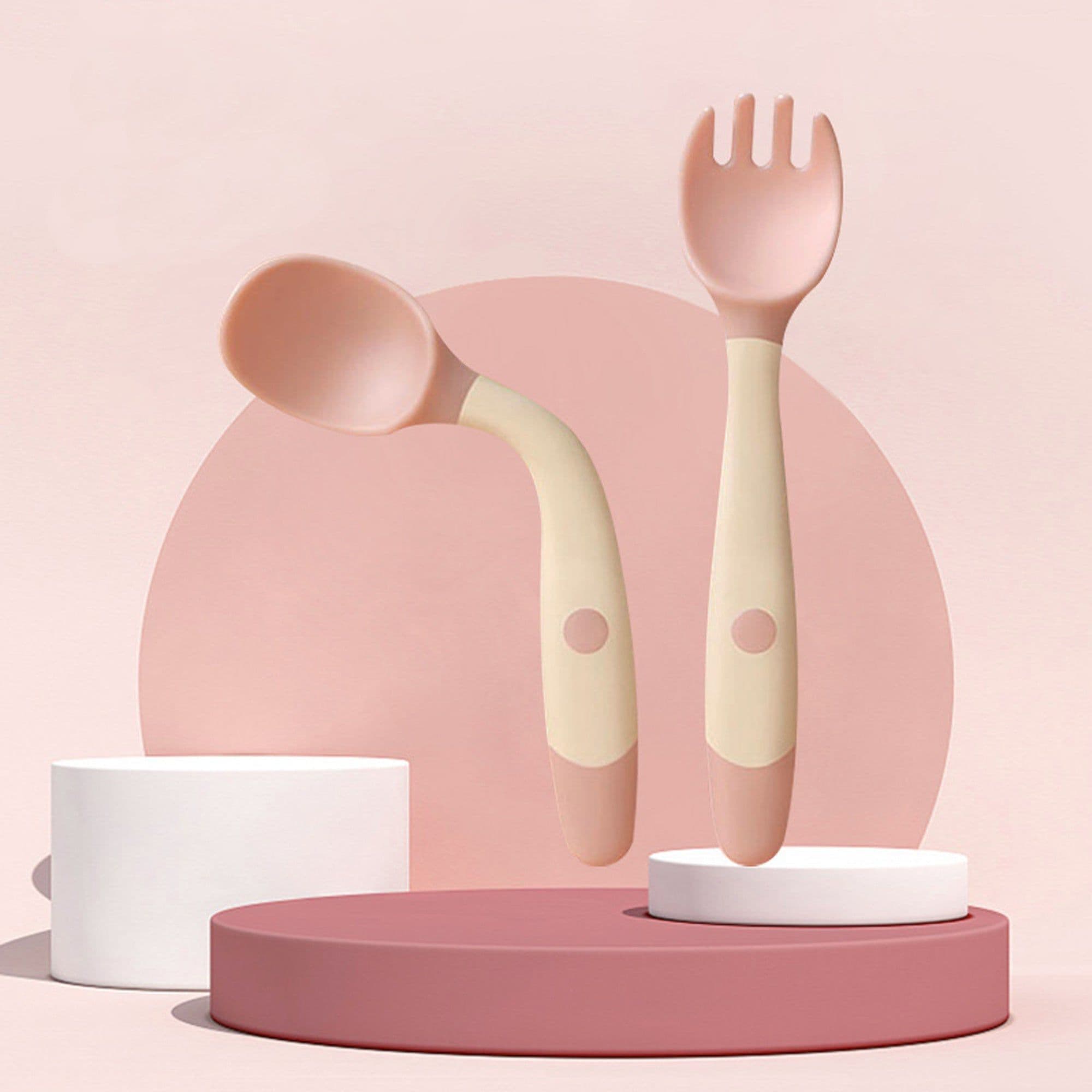 image-Silicone Spoon for Baby Utensils Set Auxiliary Food Toddler Learn To Eat Training Bendable Soft Fork Infant Children Tableware