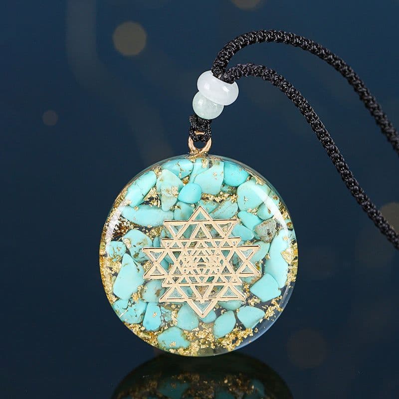 image-Seven Chakra Pendant Energy Crushed Turquoise Organ Necklace