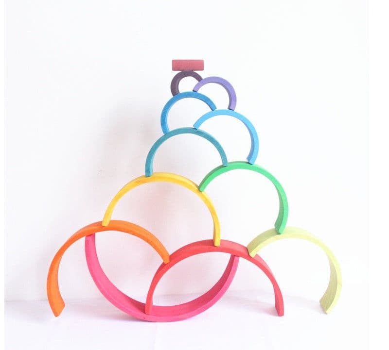 image-Jigsaw Puzzle Large 12-piece Arch Bridge Rainbow Building Blocks Early Childhood Education Toys