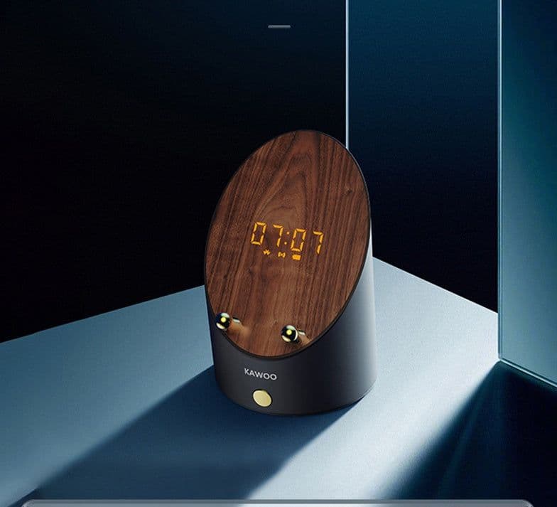 image-Wooden Speaker Smart Induction Speaker Phone Holder Portable Mini Desktop Wireless Alarm Clock Bluetooth Speaker