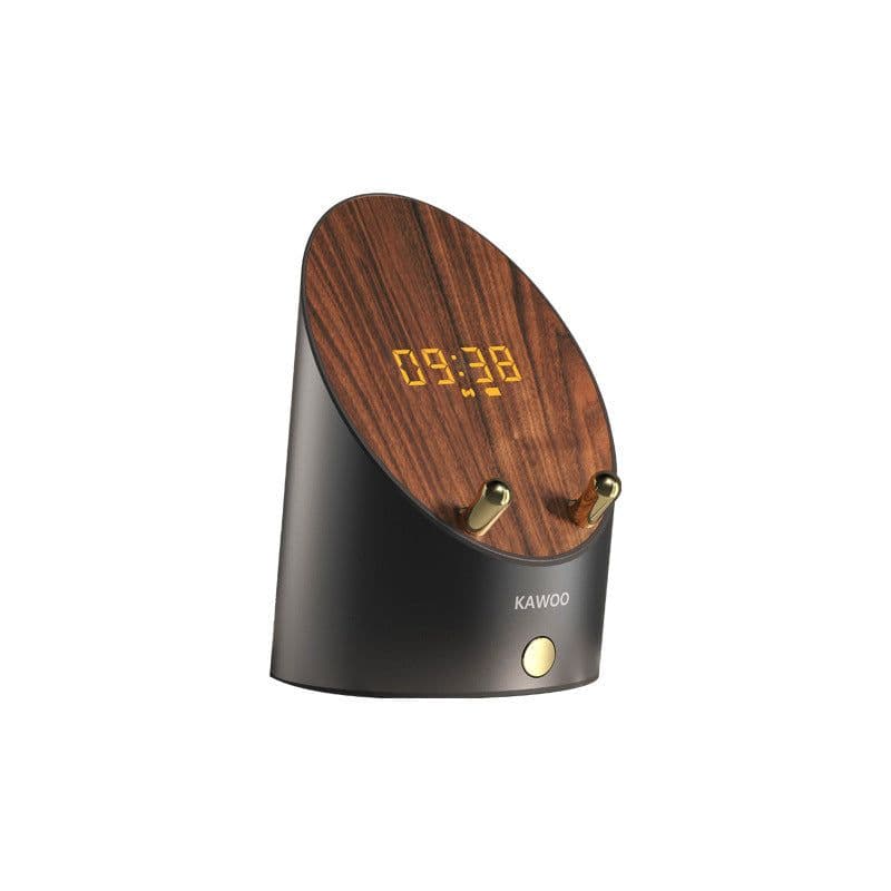 image-Wooden Speaker Smart Induction Speaker Phone Holder Portable Mini Desktop Wireless Alarm Clock Bluetooth Speaker