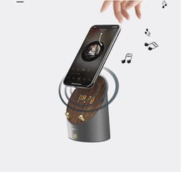 image-Wooden Speaker Smart Induction Speaker Phone Holder Portable Mini Desktop Wireless Alarm Clock Bluetooth Speaker