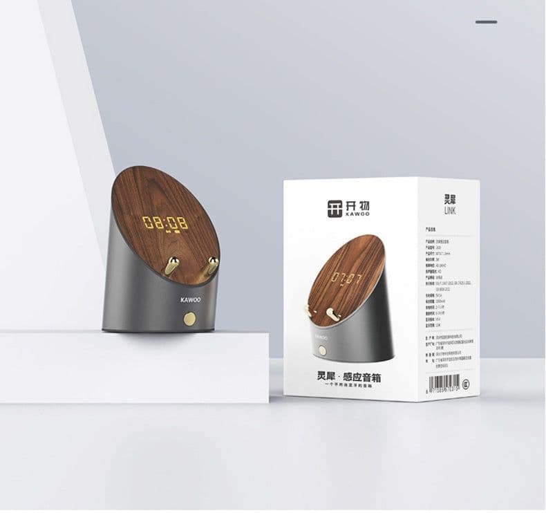 image-Wooden Speaker Smart Induction Speaker Phone Holder Portable Mini Desktop Wireless Alarm Clock Bluetooth Speaker