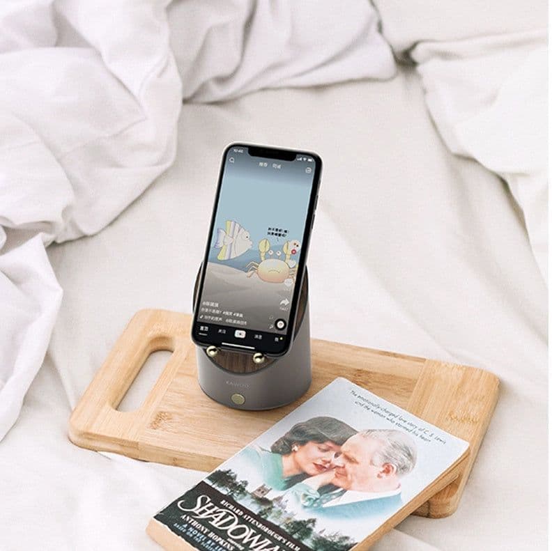 image-Wooden Speaker Smart Induction Speaker Phone Holder Portable Mini Desktop Wireless Alarm Clock Bluetooth Speaker