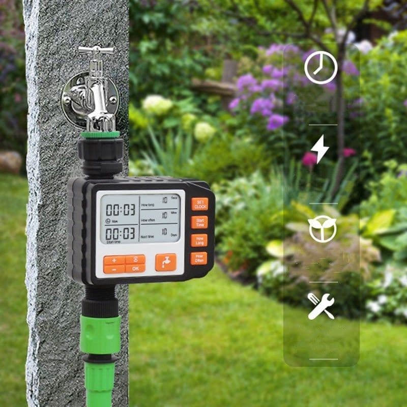 image-Garden Watering Timer Outdoor Automatic Electronic Watering Timer Irrigation Water Timeing Controller System