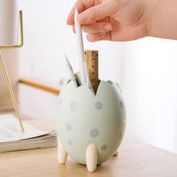 image-Compatible with Apple, Desktop Storage Box Pen Holder Makeup Brush Organizer Eyebrow Pencil Glasses Dinosaur Egg Storage Bucket Fashion Cartoon Tripod